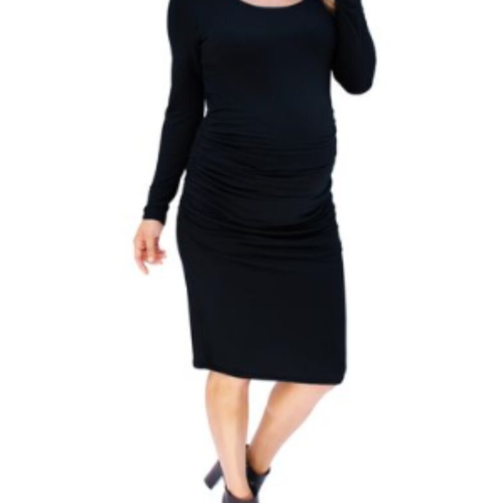 Isabel Maternity by Ingrid & Isabel Midi Dress Long Sleeve Black size Small - Picture 2 of 10